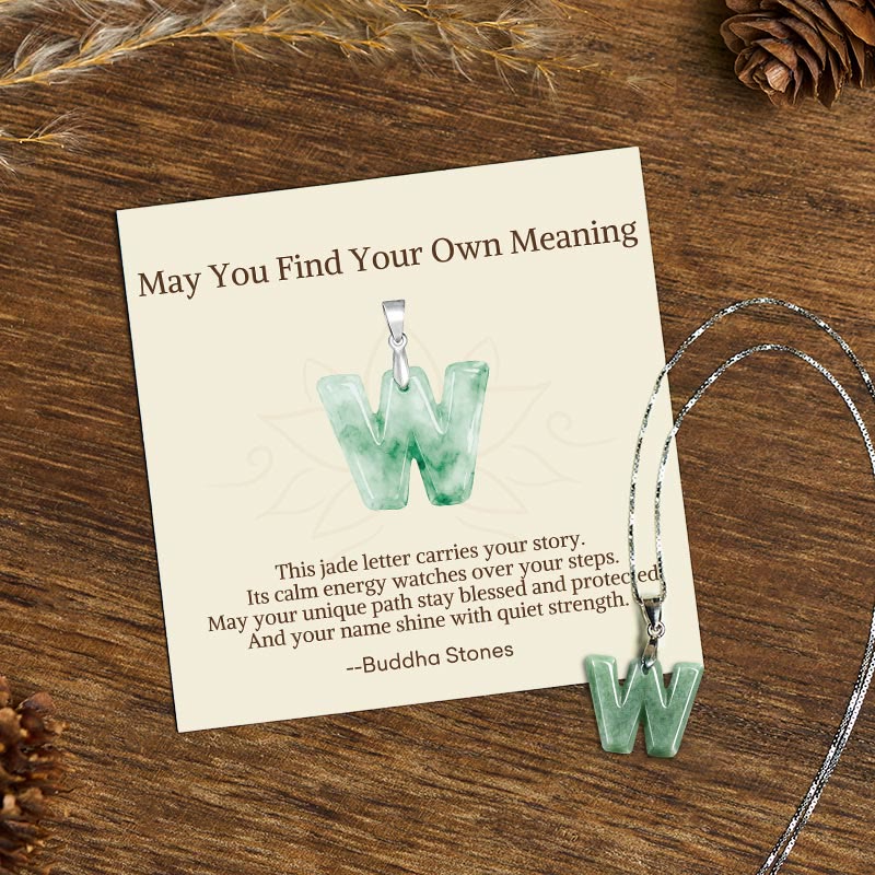 Buddha Stones "May You Find Your Own Meaning" Natural A-Z Letter Jade 925 Sterling Silver Chain Necklace Includes Gift Message Card - W - Titanium Steel Chain&Silver Chain(One Pendant) - Standard Gift Box - image 108