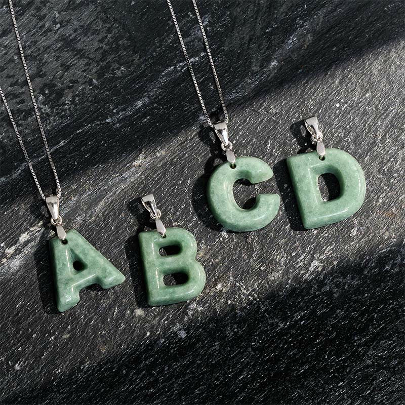 Buddha Stones Natural A-Z Letter Jade 925 Sterling Silver Silm Chain Prosperity Necklace Pendant - image 0
