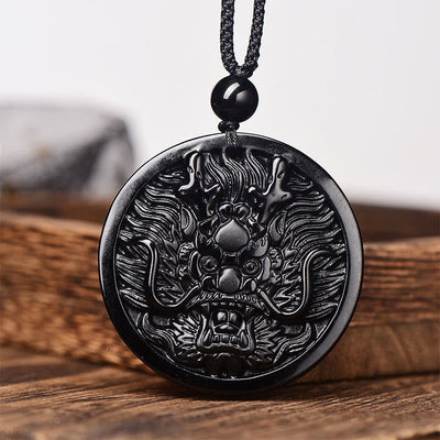 Buddha Stones Dragon Black Obsidian Transformation Fulfilment Necklace Pendant - Black Obsidian With Rope Chain - image 7