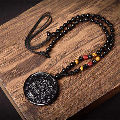 Buddha Stones Dragon Black Obsidian Transformation Fulfilment Necklace Pendant - image 1