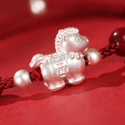 Buddha Stones 999 Sterling Silver Red Agate Year Of The Horse Prosperity String Bracelet - image 12