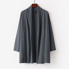 Buddha Stones Spring Fall Solid Color Long Sleeve Mid-length Open Front Men's Kimono - DarkGray - US/UK/AU54，EU64 (9XL) - image 0
