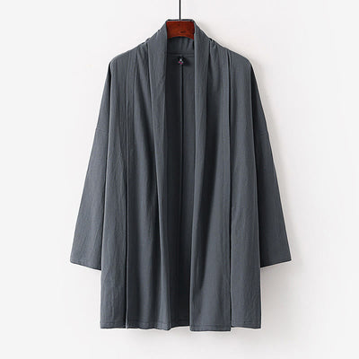 Buddha Stones Spring Fall Solid Color Long Sleeve Mid-length Open Front Men's Kimono - DarkGray - US/UK/AU54，EU64 (9XL) - image 0