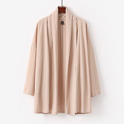 Buddha Stones Spring Fall Solid Color Long Sleeve Mid-length Open Front Men's Kimono - PeachPuff - US/UK/AU54，EU64 (9XL) - image 2