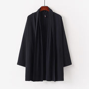 Foviel Spring Fall Solid Color Long Sleeve Mid-length Open Front Men's Kimono