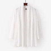 Foviel Spring Fall Solid Color Long Sleeve Mid-length Open Front Men's Kimono