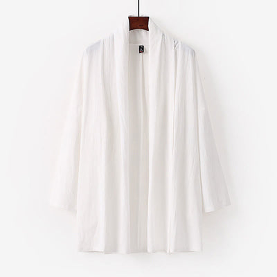 Buddha Stones Spring Fall Solid Color Long Sleeve Mid-length Open Front Men's Kimono - White - US/UK/AU54，EU64 (9XL) - image 9