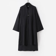Foviel 2Pcs Wudang Fall Solid Long Sleeve Men's Taoist Long Robe Sleeveless Vest Lace-up Kimono Ceremony Suit