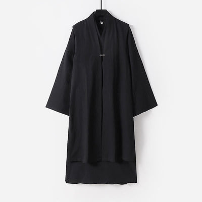 Buddha Stones 2Pcs Wudang Fall Solid Long Sleeve Men's Taoist Long Robe Sleeveless Vest Lace-up Kimono Ceremony Suit - Black - US/UK/AU54，EU64 (9XL) - image 9