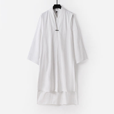Buddha Stones 2Pcs Wudang Fall Solid Long Sleeve Men's Taoist Long Robe Sleeveless Vest Lace-up Kimono Ceremony Suit - White - US/UK/AU54，EU64 (9XL) - image 22