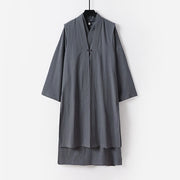 Foviel 2Pcs Wudang Fall Solid Long Sleeve Men's Taoist Long Robe Sleeveless Vest Lace-up Kimono Ceremony Suit