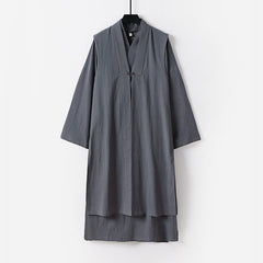 Buddha Stones 2Pcs Wudang Fall Solid Long Sleeve Men's Taoist Long Robe Sleeveless Vest Lace-up Kimono Ceremony Suit - DarkGray - US/UK/AU54，EU64 (9XL) - image 0