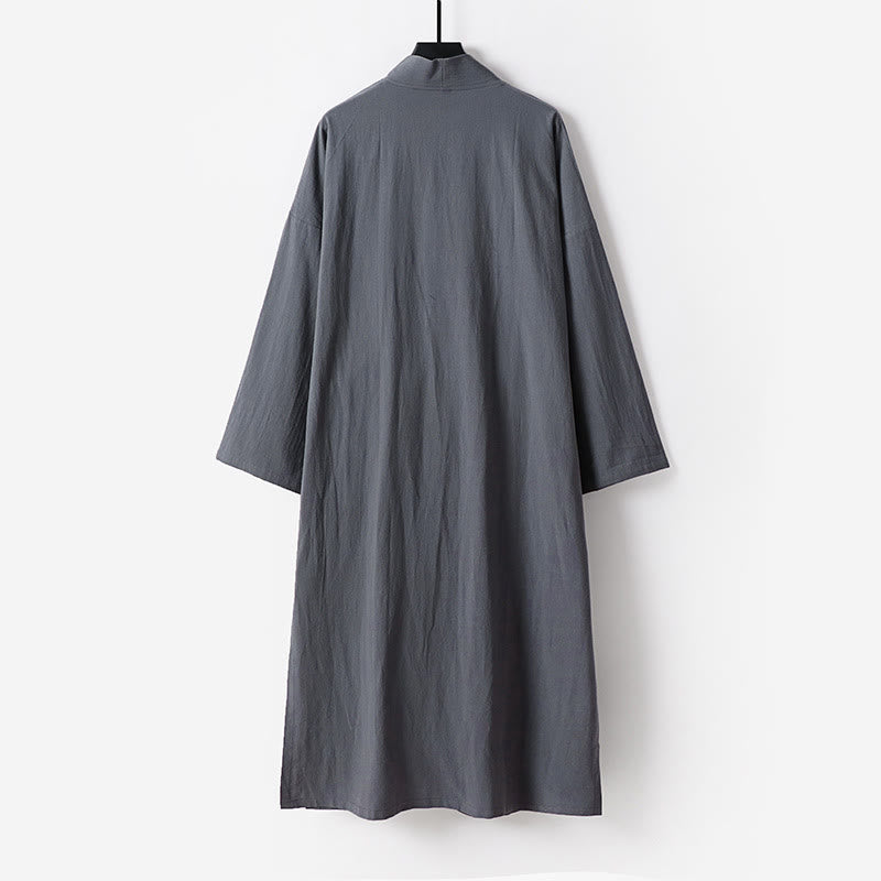 Buddha Stones 2Pcs Wudang Fall Solid Long Sleeve Men's Taoist Long Robe Sleeveless Vest Lace-up Kimono Ceremony Suit - image 4
