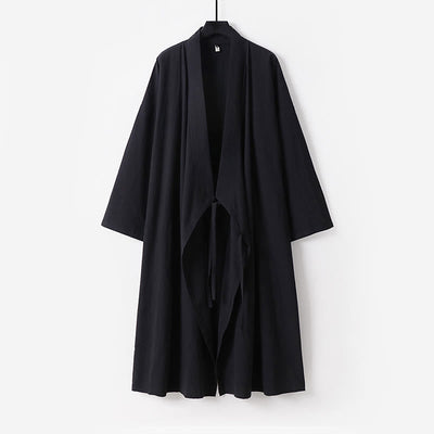 Buddha Stones 2Pcs Wudang Fall Solid Long Sleeve Men's Taoist Long Robe Sleeveless Vest Lace-up Kimono Ceremony Suit - image 11