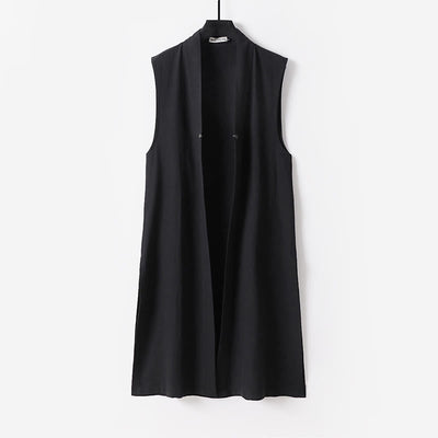 Buddha Stones 2Pcs Wudang Fall Solid Long Sleeve Men's Taoist Long Robe Sleeveless Vest Lace-up Kimono Ceremony Suit - image 10