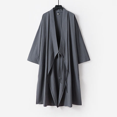 Buddha Stones 2Pcs Wudang Fall Solid Long Sleeve Men's Taoist Long Robe Sleeveless Vest Lace-up Kimono Ceremony Suit - image 3