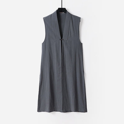 Buddha Stones 2Pcs Wudang Fall Solid Long Sleeve Men's Taoist Long Robe Sleeveless Vest Lace-up Kimono Ceremony Suit - image 1