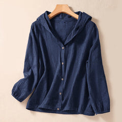 Buddha Stones Fall Jacquard Buttons Down Design Cotton Long Sleeve Women's Hoodie - SteelBlue - US8-10，UK/AU12-14，EU40-42 (2XL) - image 0