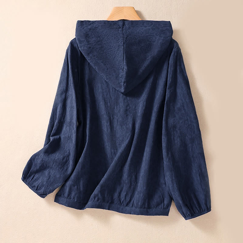 Buddha Stones Fall Jacquard Buttons Down Design Cotton Long Sleeve Women's Hoodie - image 1