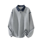 Foviel Fall Polo Collar Button Men's Sweatshirt Cotton Pullover