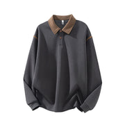 Foviel Fall Polo Collar Button Men's Sweatshirt Cotton Pullover