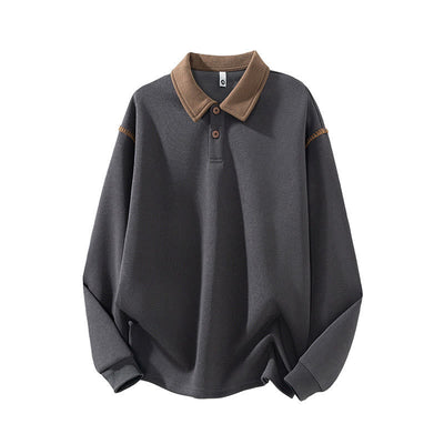 Buddha Stones Fall Polo Collar Button Men's Sweatshirt Cotton Pullover - DarkGray - US/UK/AU44，EU54 (4XL) - image 3
