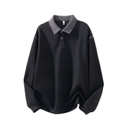 Foviel Fall Polo Collar Button Men's Sweatshirt Cotton Pullover
