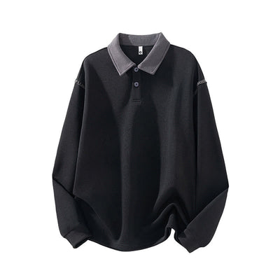 Buddha Stones Fall Polo Collar Button Men's Sweatshirt Cotton Pullover - Black - US/UK/AU44，EU54 (4XL) - image 5