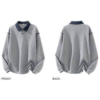 Buddha Stones Fall Polo Collar Button Men's Sweatshirt Cotton Pullover - image 2