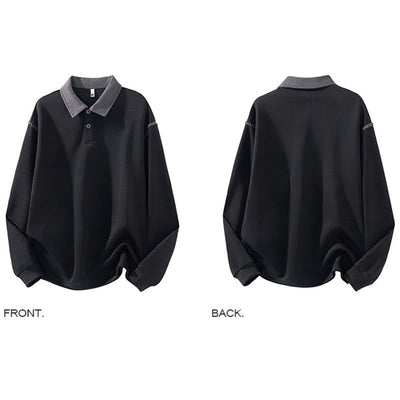 Buddha Stones Fall Polo Collar Button Men's Sweatshirt Cotton Pullover - image 6