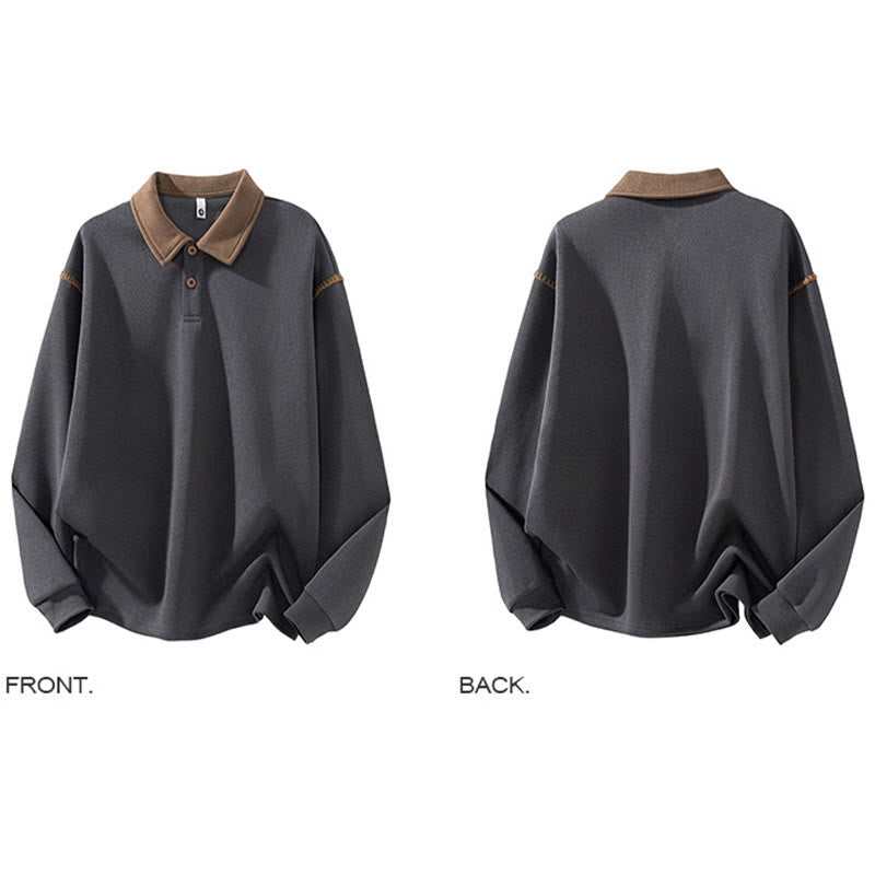Buddha Stones Fall Polo Collar Button Men's Sweatshirt Cotton Pullover - image 4