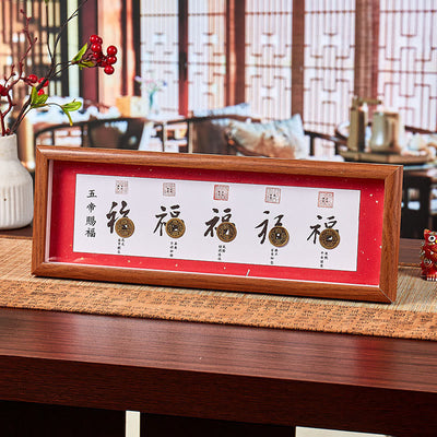 Buddha Stones Fu Character Five-emperor Coins Lucky Fortune Photo Frame Ornament Home Decor - Style4 - Medium Density Fiberboard(13*40*4cm) - image 7