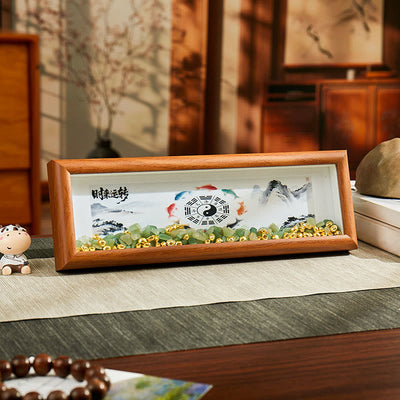 Buddha Stones Green Crystal Bagua Koi Fish Yin Yang Symbol Golden Ingot Thangka Photo Frame Ornament Home Decor - Style3 - Medium Density Fiberboard(9*30*4cm) - image 2