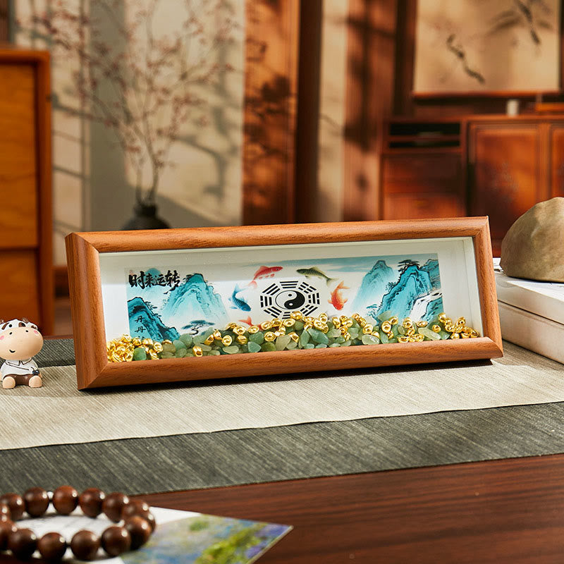 Buddha Stones Green Crystal Bagua Koi Fish Yin Yang Symbol Golden Ingot Thangka Photo Frame Ornament Home Decor - Style5 - Medium Density Fiberboard(9*30*4cm) - image 4
