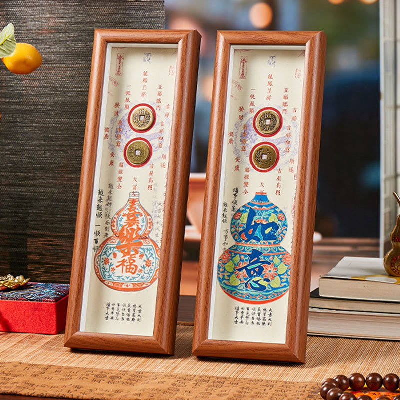 Buddha Stones Fu Character Gourd Copper Coins Photo Frame Ornament Home Decor - image 8