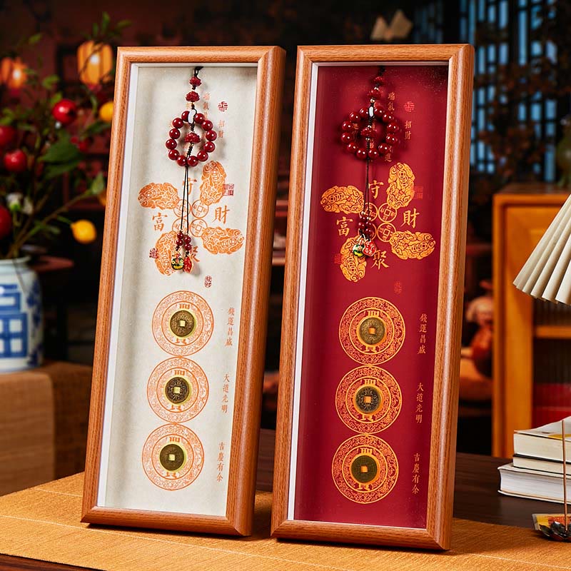 Buddha Stones Copper Coins Cinnabar Attract Fortune Blessing Photo Frame Ornament Home Decor - image 5