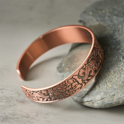 Buddha Stones Copper Flower Open Balance Luck Adjustable Cuff Bracelet Bangle - image 2