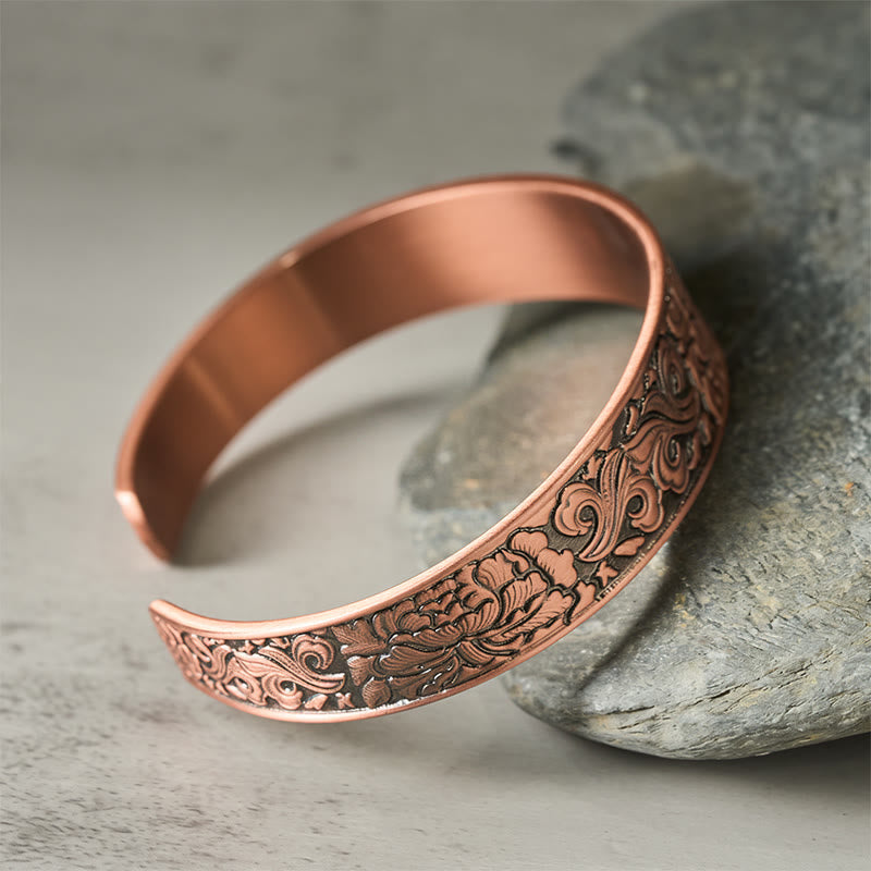 Buddha Stones Copper Flower Open Balance Luck Adjustable Cuff Bracelet Bangle - image 2