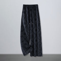 Buddha Stones Casual Floral Pattern Polyester Women's Wide Leg Pants With Pockets - MidnightBlue - US12，UK/AU16，EU44 (3XL) - image 0