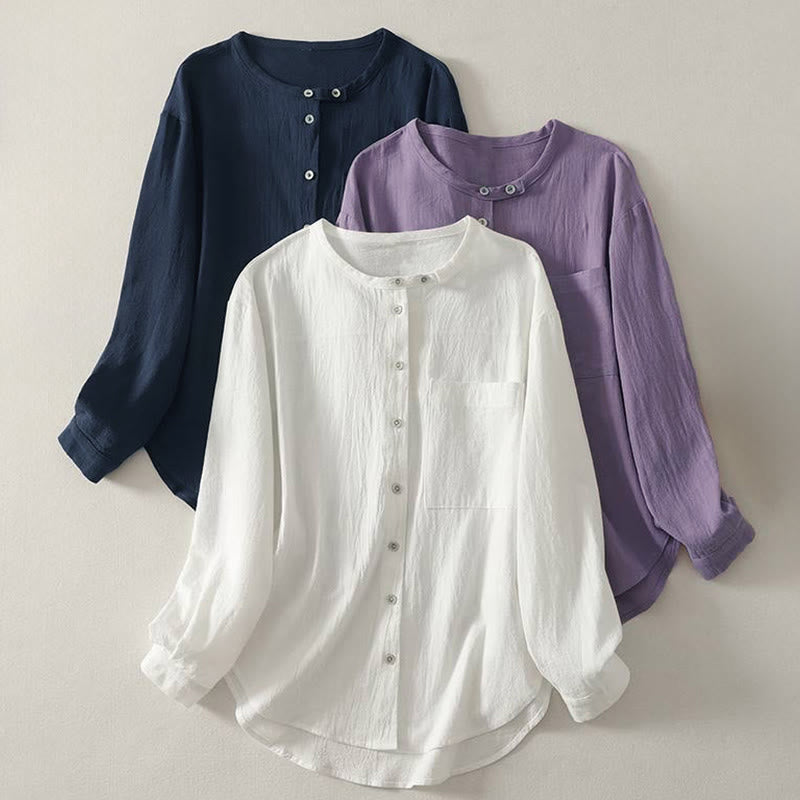 Buddha Stones Fall Crew Collar Long Sleeve Women's Polyester Shirt With Pockets - image 0