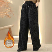 Foviel Jacquard Paisley Muster Damen weites Bein Thermal Fleece-Lined Baumwolle Hose mit Taschen