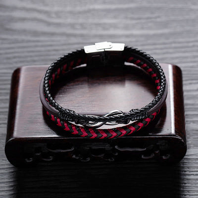 Buddha Stones Infinitely Design Titanium Steel Braided Three-layer Leather Balance Bracelet - image 7