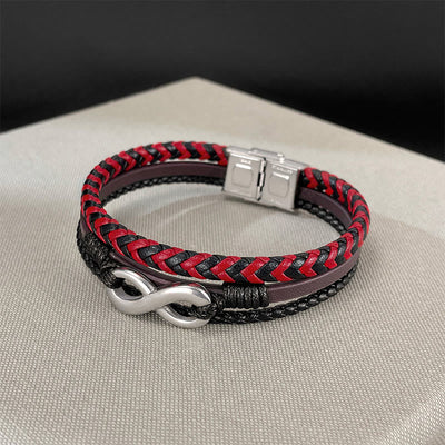 Buddha Stones Infinitely Design Titanium Steel Braided Three-layer Leather Balance Bracelet - image 2