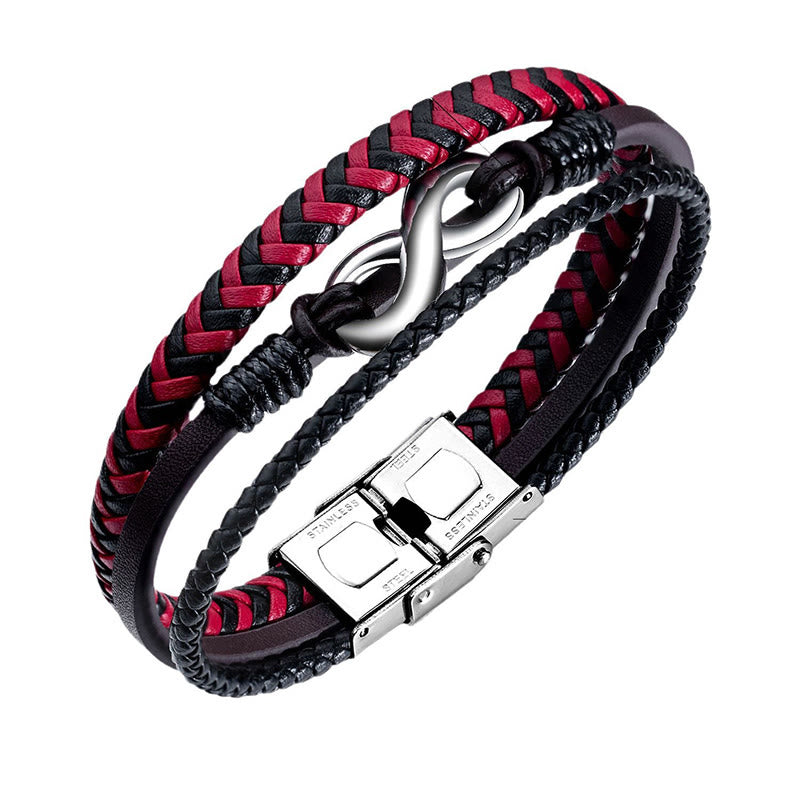 Buddha Stones Infinitely Design Titanium Steel Braided Three-layer Leather Balance Bracelet - image 9