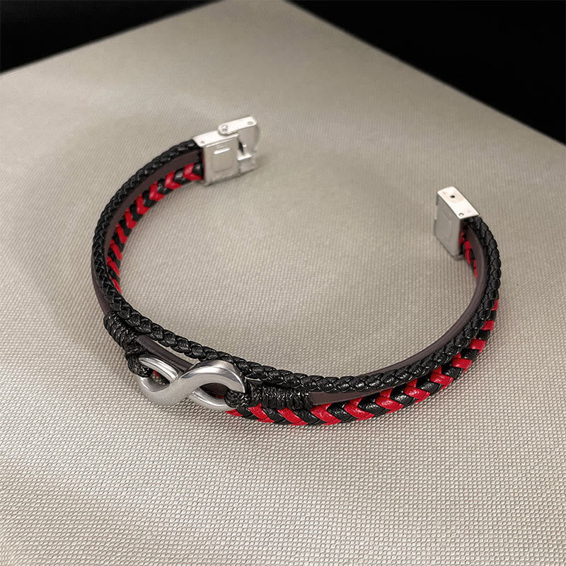 Buddha Stones Infinitely Design Titanium Steel Braided Three-layer Leather Balance Bracelet - image 4