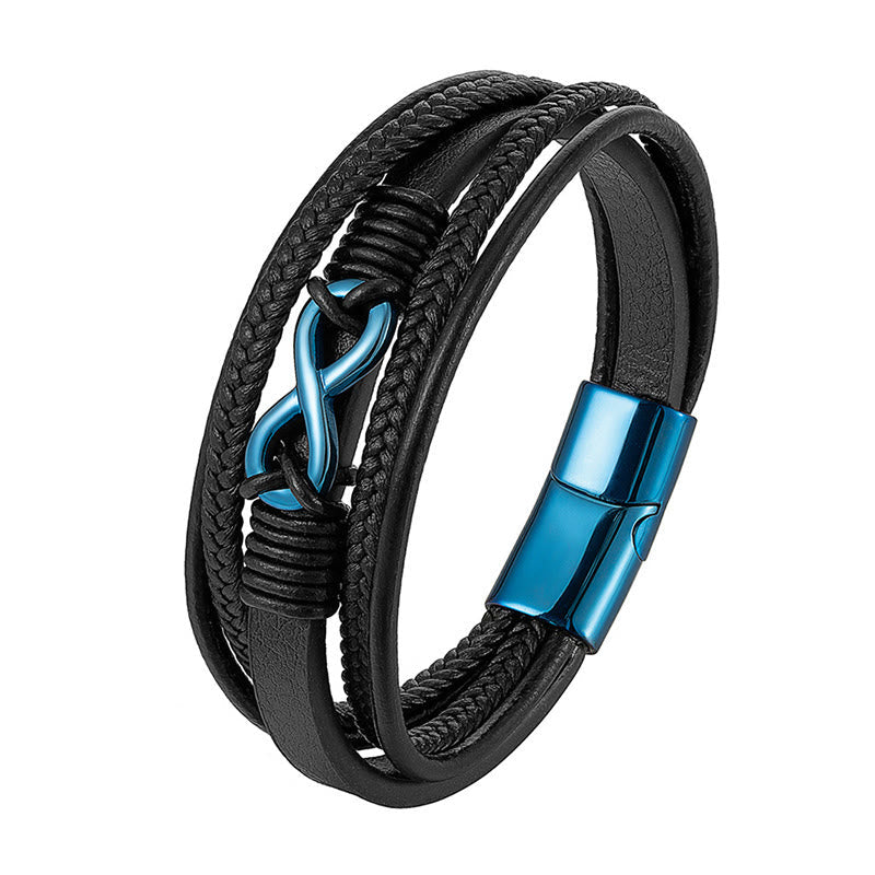 Buddha Stones Colorful Infinitely Titanium Steel Multilayered Leather Strengthen Bracelet - Blue(Wrist Circumference: 19-21cm) - image 7