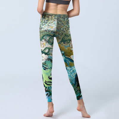 Buddha Stones Om Symbol Human Figure Peacock Lotus Pattern Print Gym Leggings Women's Yoga Pants - image 6