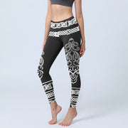 Foviel Symmetrical Celtic Knot Pattern Print Gym Leggings Women's Yoga Pants