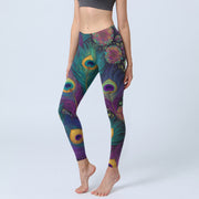 Foviel Wunderschöne Pfau Feather Blumenmuster Drucken Gym Leggings Damen Yoga Hose