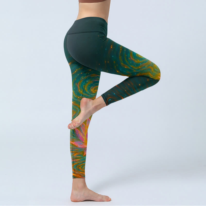 Buddha Stones Gorgeous Lotus Water Ripples Pattern Print Gym Leggings Women's Yoga Pants - image 4